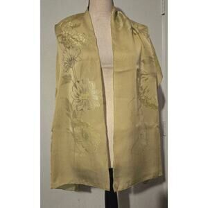 Vintage SALVATORE FERRAGAMO Silk /Linen Scarf Jacquard Woven Lime Made Italy